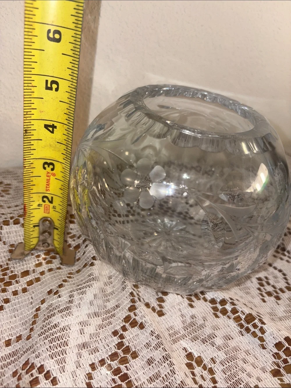 Decorative Clear Etched Glass Floral Bowl - Unbranded